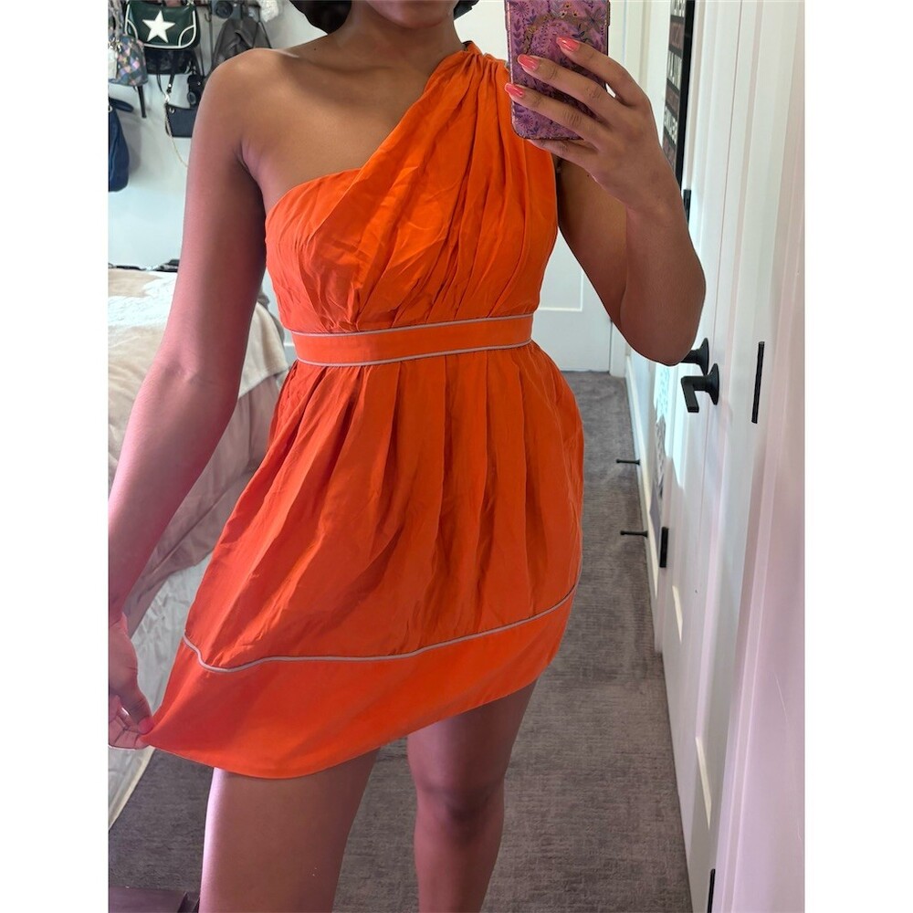 Thread Social Dress Womens Size 6 Orange One-Shoulder Asymmetrical Mini